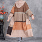 Women Winter Colorblock Wool Knitted Hooded Coat