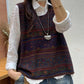 Women Autumn Artsy Colorblock Knit O-Neck Vest