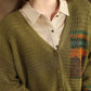 Women Vintage Artsy Print Knit V-Neck Cardigan Sweater