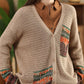 Women Vintage Artsy Print Knit V-Neck Cardigan Sweater