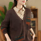 Women Vintage Artsy Print Knit V-Neck Cardigan Sweater