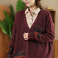 Women Vintage Artsy Print Knit V-Neck Cardigan Sweater