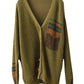 Women Vintage Artsy Print Knit V-Neck Cardigan Sweater