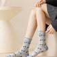 3 Pairs Women Autumn Flower Jacquard Colorblock Socks