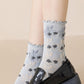 3 Pairs Women Autumn Flower Jacquard Colorblock Socks