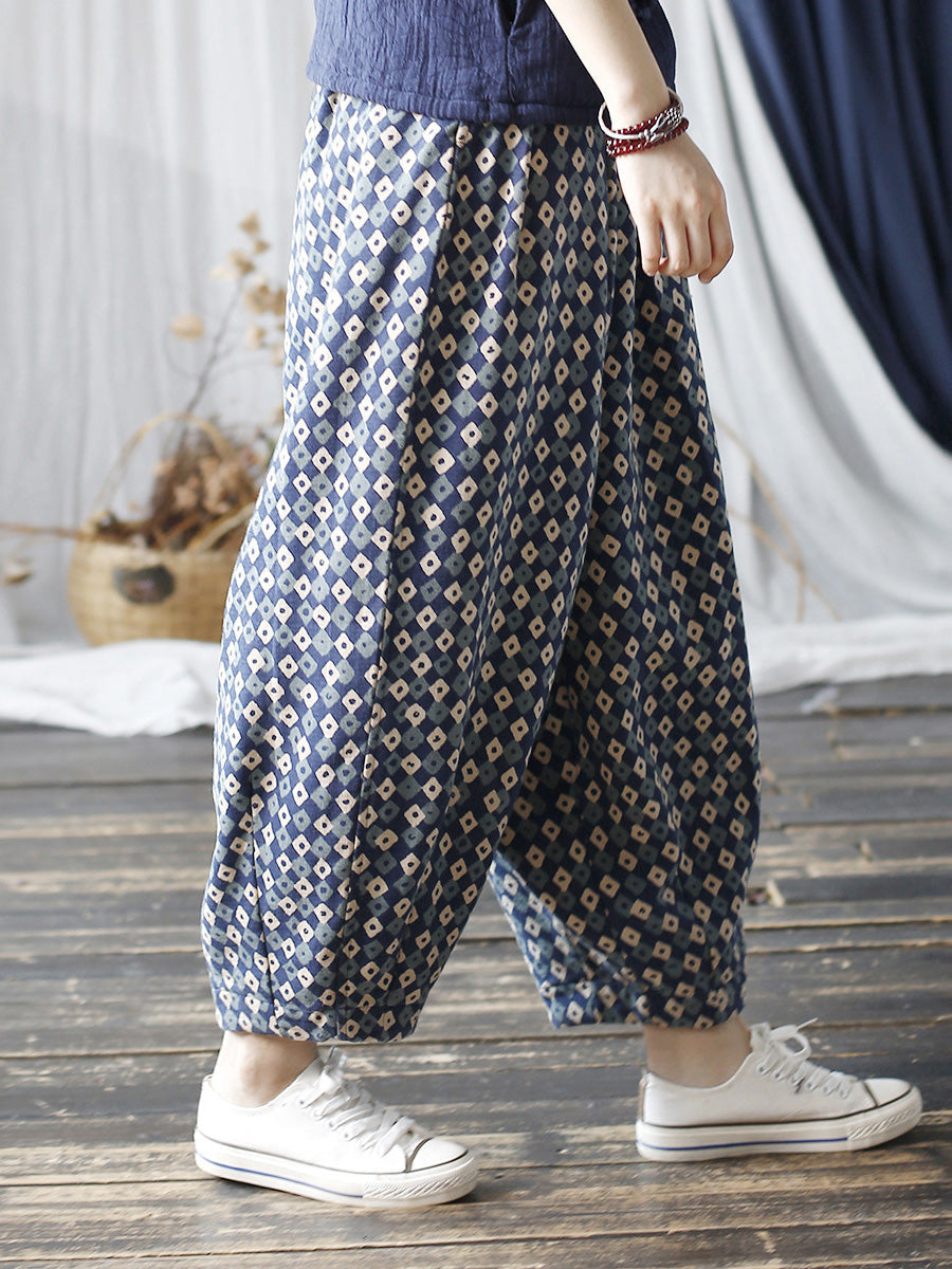 Women Autumn Artsy Lattice Cotton Harem Pants