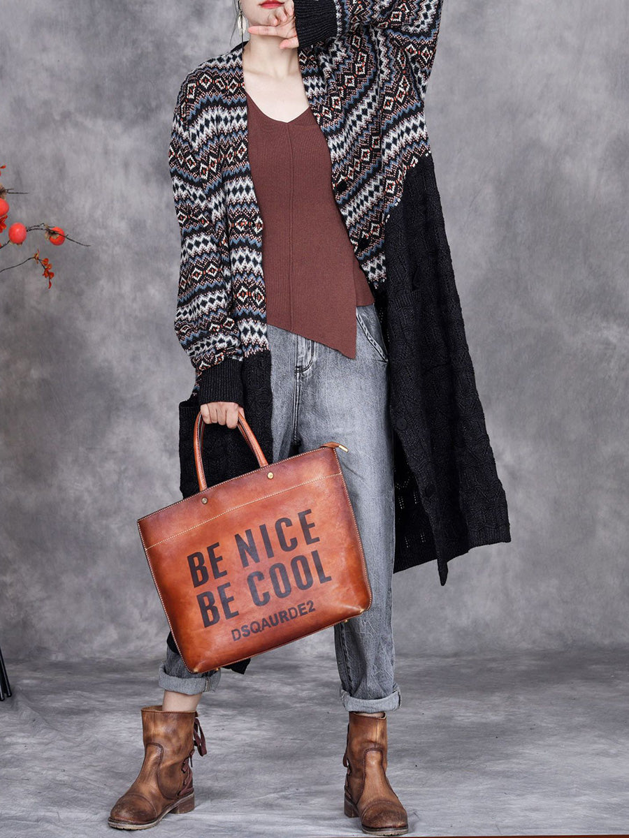 Women Autumn Stripe Colorblock Knitted Cardigan Coat