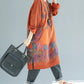 Women Autumn Casual Flower Colorblock O-Neck Dress