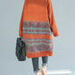 Women Autumn Casual Flower Colorblock O-Neck Dress