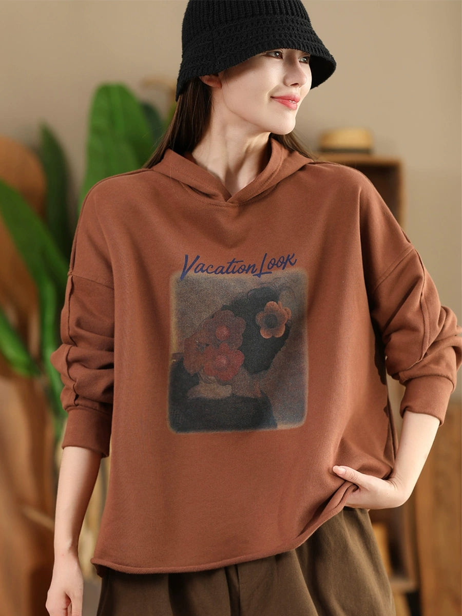 Women Casual Autumn Print Hooded Sweatshirt