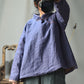 Women Autumn Ethnic Solid Slant Closure Linen Short Coat