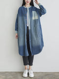 Women Autumn Casual Colorblock Pocket Denim Coat