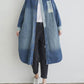 Women Autumn Casual Colorblock Pocket Denim Coat