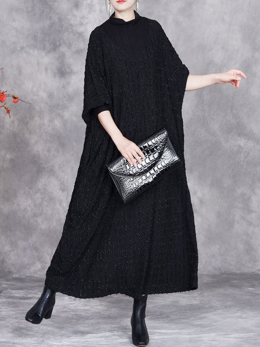 Women Autumn Artsy Solid Cashmere Loose Knit Dress