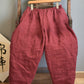 Women Autumn Rero Solid Linen Padded Harem Pants