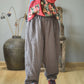 Women Autumn Rero Solid Linen Padded Harem Pants