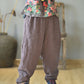 Women Autumn Rero Solid Linen Padded Harem Pants