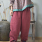 Women Autumn Rero Solid Linen Padded Harem Pants