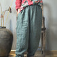 Women Autumn Rero Solid Linen Padded Harem Pants