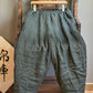 Women Autumn Rero Solid Linen Padded Harem Pants