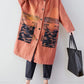 Women Autumn Artsy Colorblock Cotton Hooded Coat