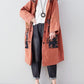 Women Autumn Artsy Colorblock Cotton Hooded Coat