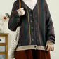 Women Autumn Casual Colorblock Knit V-Neck Cardigan Sweater