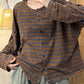 Women Autumn Stripe Colorblock O-Neck Button Blouse