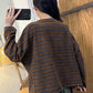 Women Autumn Stripe Colorblock O-Neck Button Blouse