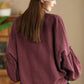 Women Autumn Vintage Solid Stand Collar Button Blouse