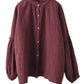 Women Autumn Vintage Solid Stand Collar Button Blouse