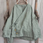 Women Vintage Autumn V-Neck Strap Loose Linen Blouse