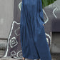 Women Autumn Vintage Shirred Cotton O-Neck Dress