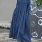 Women Autumn Vintage Shirred Cotton O-Neck Dress