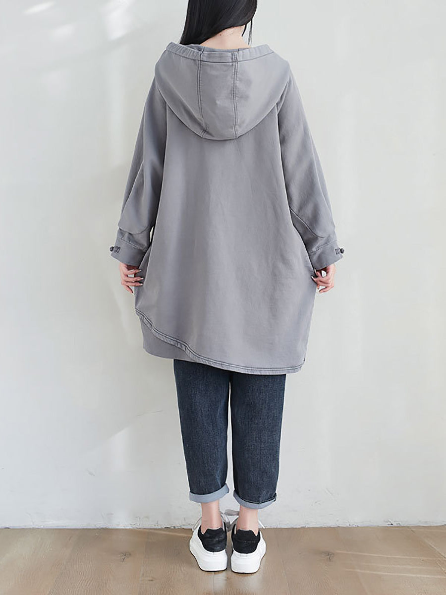 Women Artsy Autumn Sunflower Spliced Hooded Cotton Dress