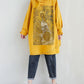 Women Artsy Autumn Sunflower Spliced Hooded Cotton Dress