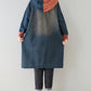 Women Autumn Artsy Colorblock Denim Hooded Coat