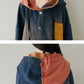 Women Autumn Artsy Colorblock Denim Hooded Coat