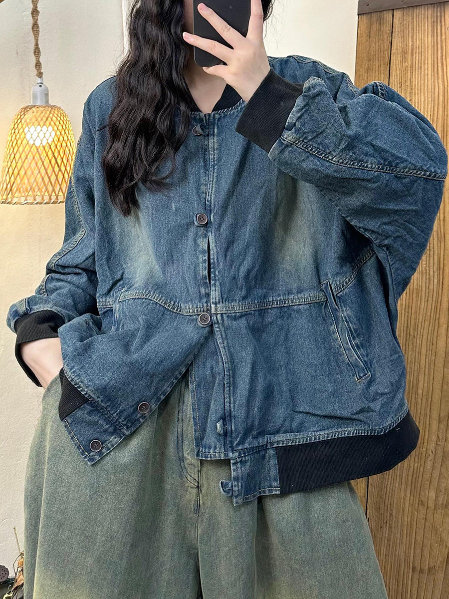 Women Autumn Casual Colorblock Denim Coat