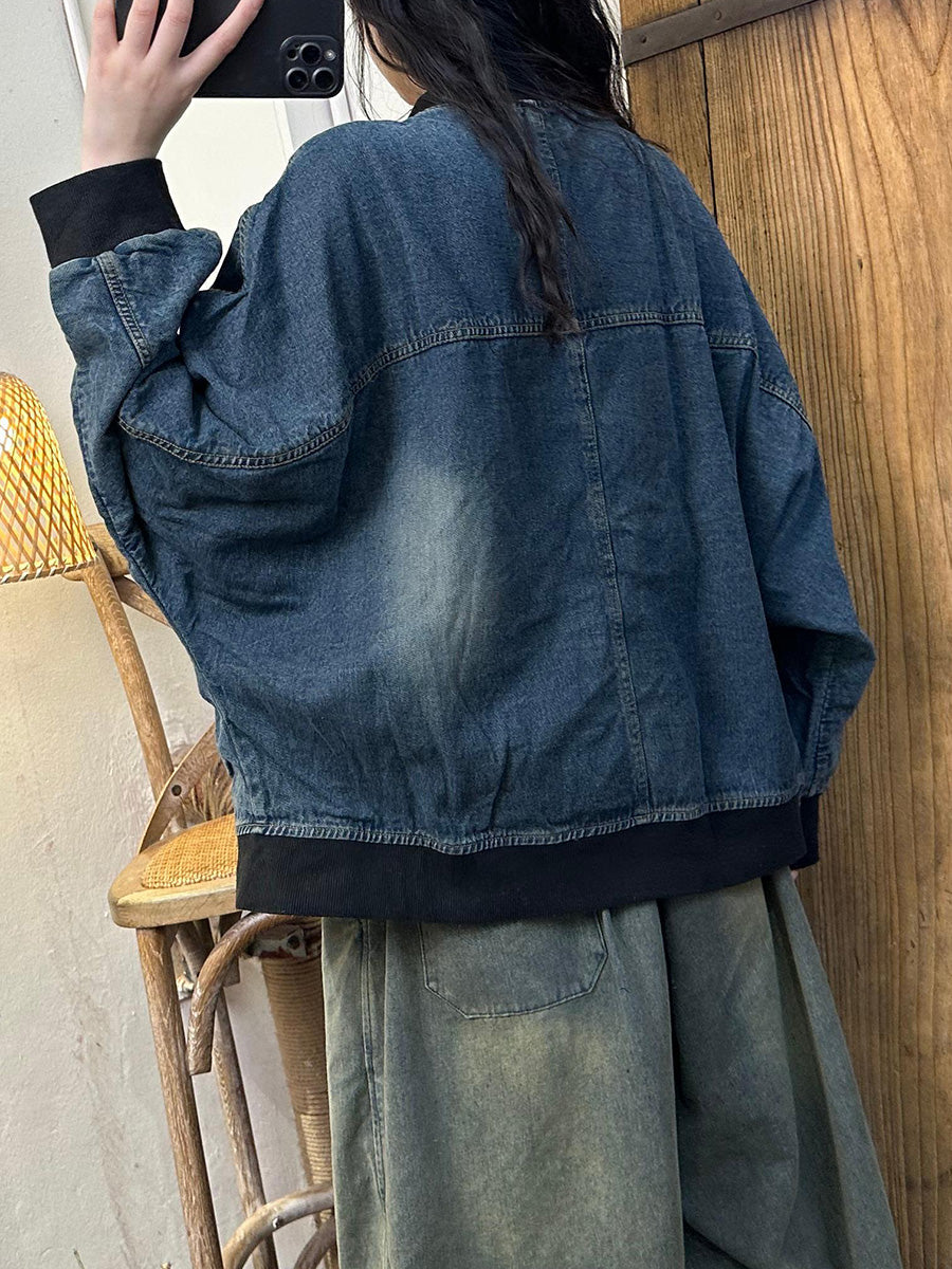 Women Autumn Casual Colorblock Denim Coat