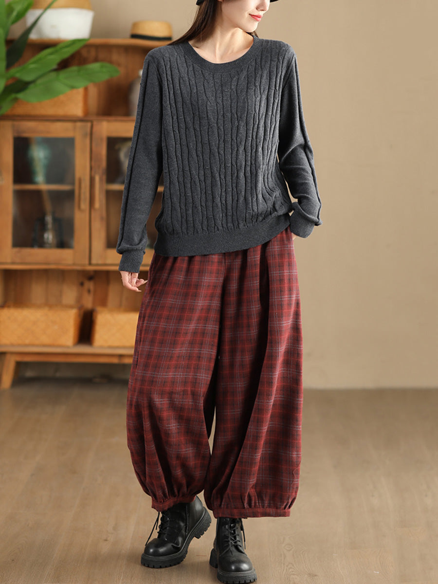 Women Autumn Casual Plaid Warm Harem Pants