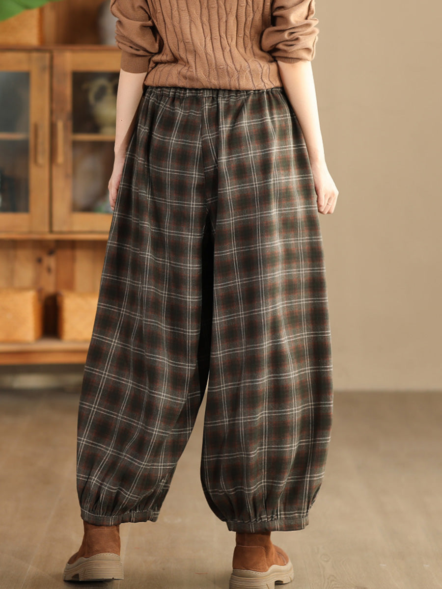 Women Autumn Casual Plaid Warm Harem Pants