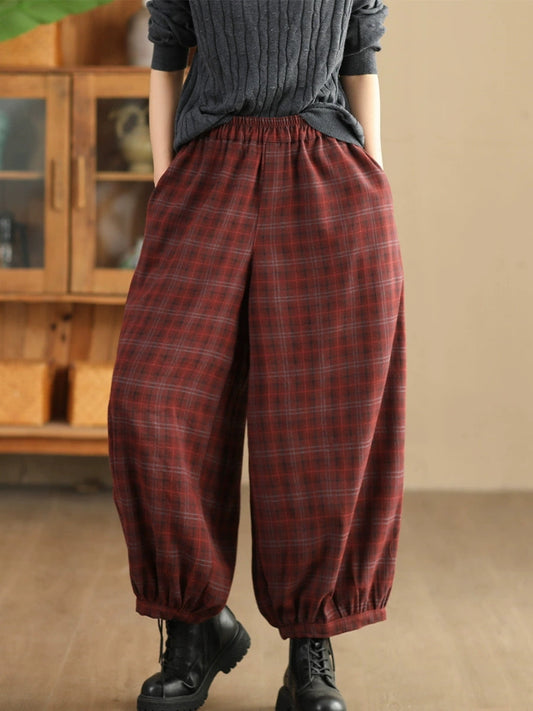 Women Autumn Casual Plaid Warm Harem Pants