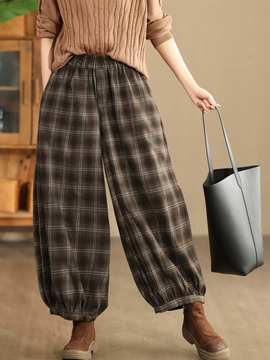 Women Autumn Casual Plaid Warm Harem Pants