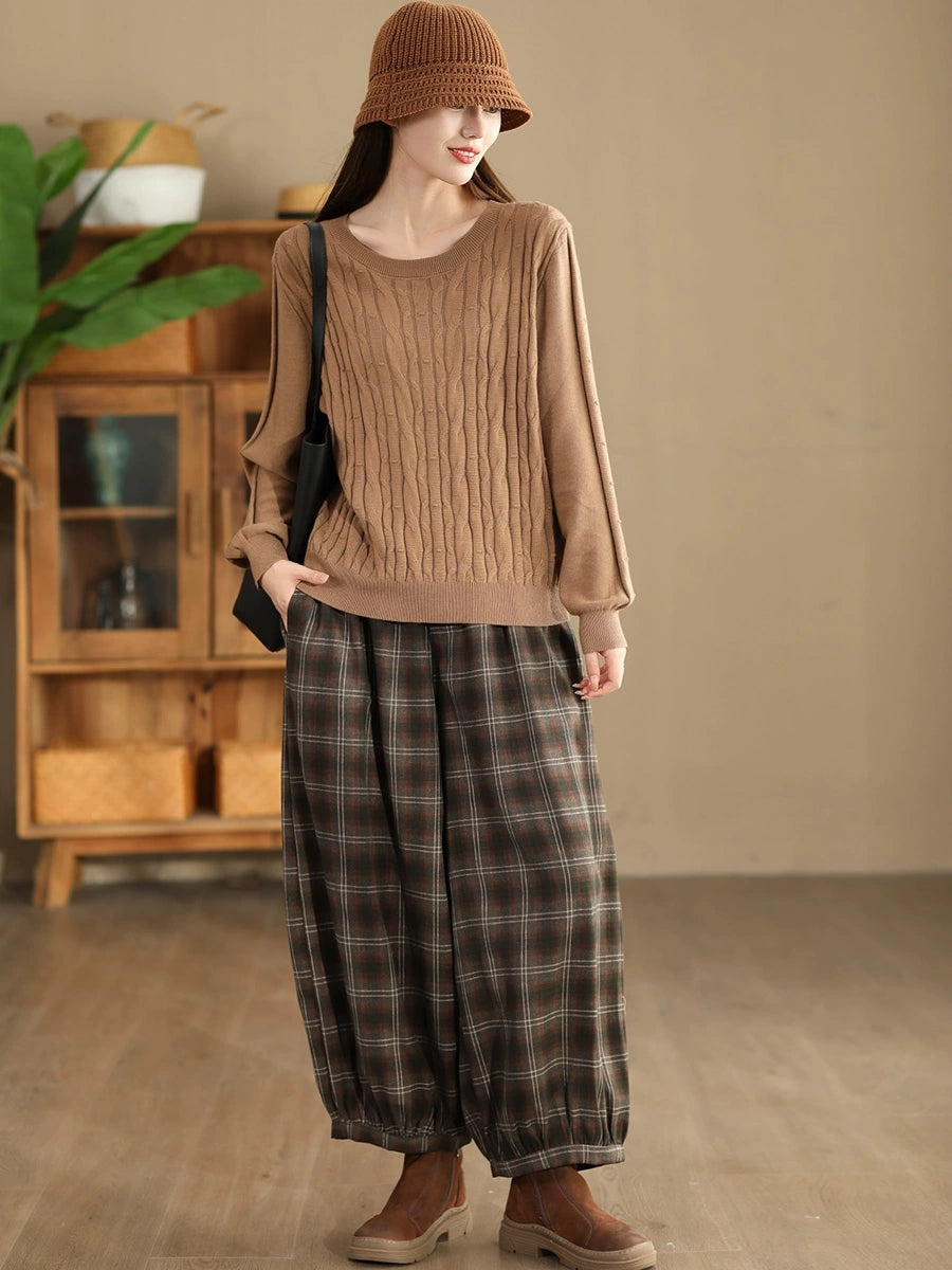 Women Autumn Casual Plaid Warm Harem Pants