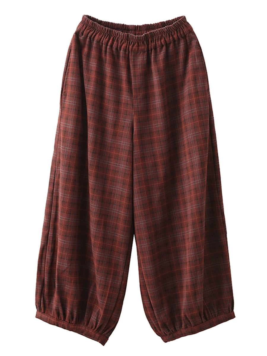 Women Autumn Casual Plaid Warm Harem Pants