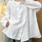 Women Autumn Casual Solid Slant Closure Linen Shirt