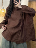 Women Autumn Casual Solid Slant Closure Linen Shirt