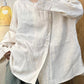 Women Autumn Casual Solid Slant Closure Linen Shirt