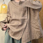 Women Autumn Casual Solid Slant Closure Linen Shirt